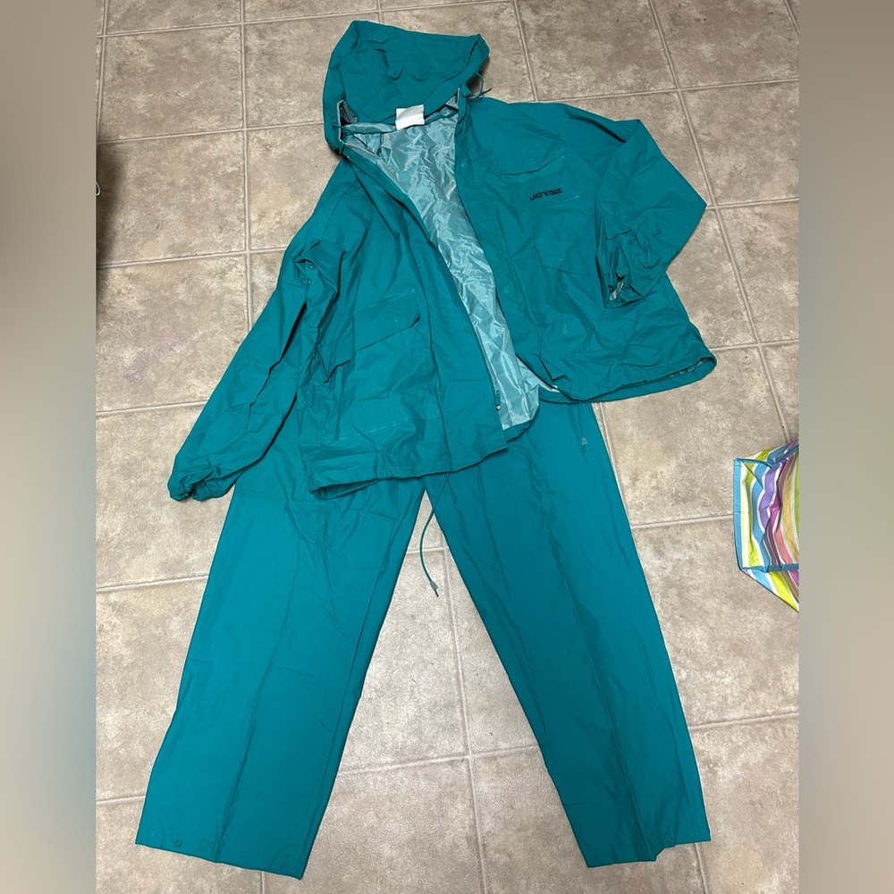 Teal Raincoat Set for Men